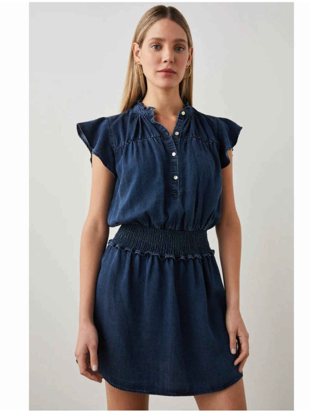 RAILS Amina Denim Mini Dress Flouncy Cap Sleeve in Dark Vintage Blue Women's s